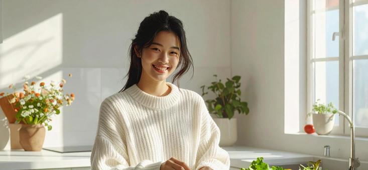 キッチンの女性 キッチンの女性の写真