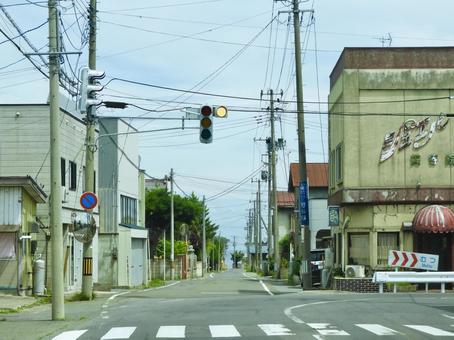 野辺地町市街地の青森県道243号2 野辺地町,野辺地,地方都市の写真素材