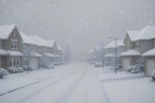 大雪の住宅街 大雪の住宅街の写真