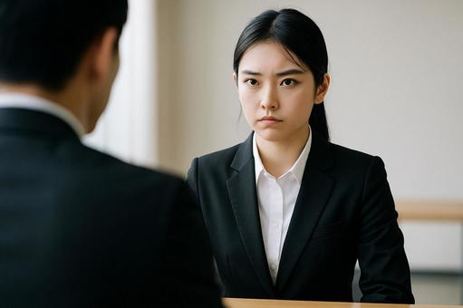 面接官と向き合う就活生 面接官と向き合う就活生の写真