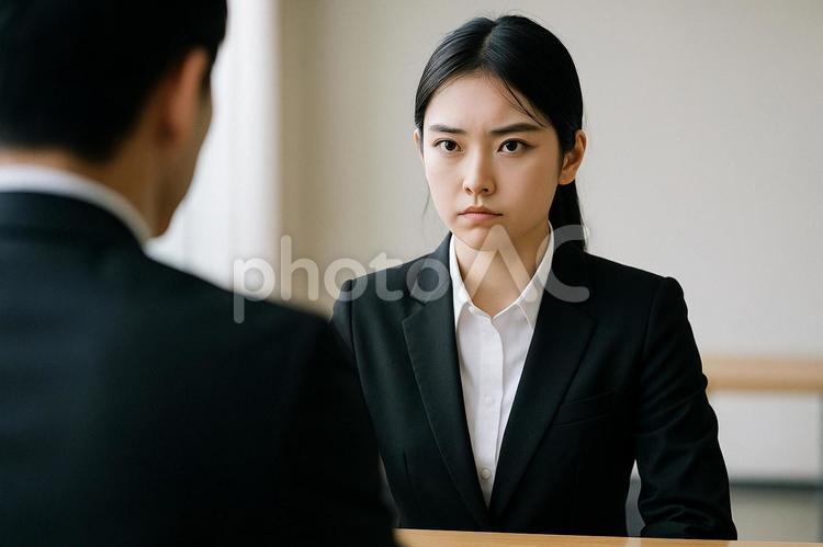面接官と向き合う就活生 就活,面接,学生の写真素材