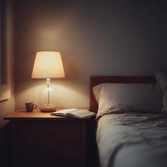夜の読書に最適な寝室の雰囲気 夜の読書に最適な寝室の雰囲気の写真