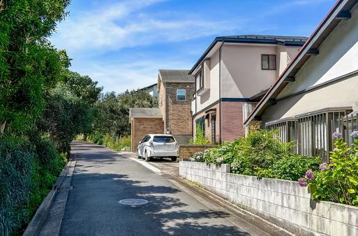 木々の多い道沿いに建つ戸建て住宅 木々の多い道沿いに建つ戸建て住宅 住宅,戸建て,マイホームの写真素材