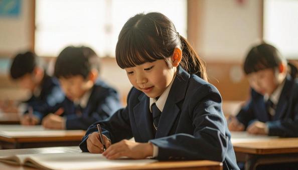 塾で勉強する日本人の小学生 塾で勉強する日本人の小学生の写真