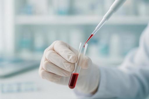 血液検査試薬を準備する手元クローズアップ 血液検査試薬を準備する手元クローズアップの写真