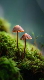 幻想的な森に生える小さなきのこ 幻想的な森に生える小さなきのこの写真