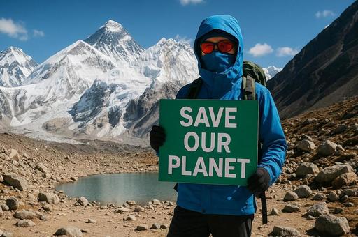 エベレストで環境保護訴求・自然保護・氷河の写真