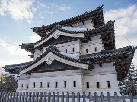 真冬の弘前城天守閣 弘前城,天守閣,弘前市の写真素材