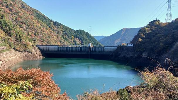 秋の大河内ダム ダム,ダムカード,ダム巡りの写真素材