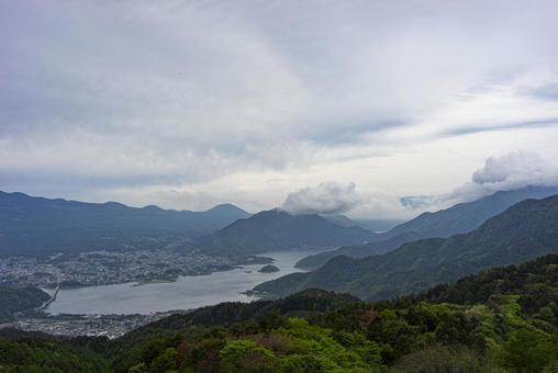 山梨県河口湖周辺の街並み 河口湖町,河口,勝山の写真素材