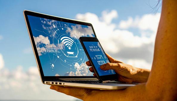 インターフェイスのイメージ　手にパソコンの写真