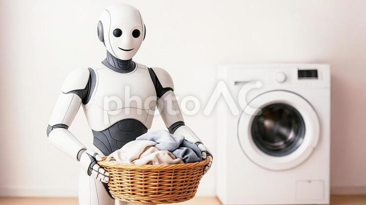 洗濯をする家事ロボットのイメージ ロボット,ヒューマノイド,洗濯の写真素材