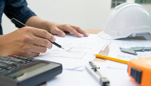 設計する男性の手元 建築設計・製図シーン 設計する男性の手元 建築設計・製図シーンの写真