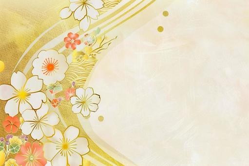 金色の和風背景と花模様のデザイン 金色の和風背景と花模様のデザイン 桜,梅,花の写真素材