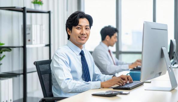 オフィスで働く日本人システムエンジニア オフィスで働く日本人システムエンジニアの写真