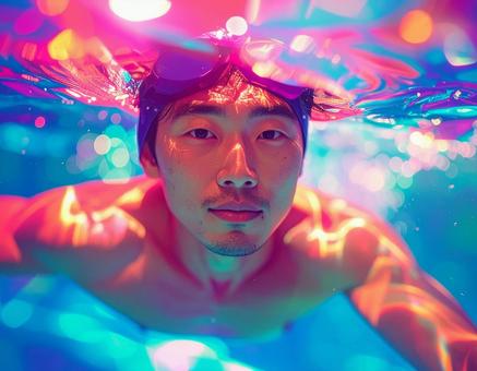 泳ぐアジア系男性 泳ぐアジア系男性の写真