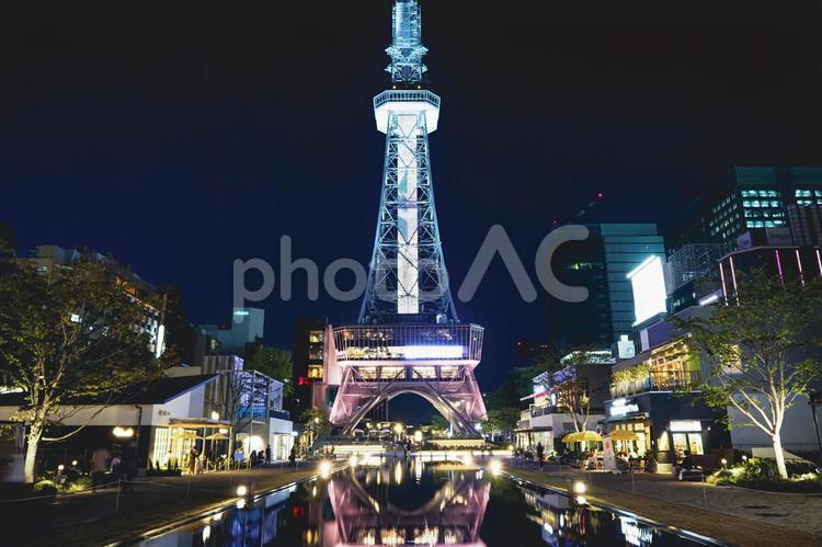 名古屋テレビ塔の夜景 名古屋,テレビ塔,夜の写真素材