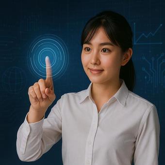 テクノロジー空間(白シャツ女性) テクノロジー空間(白シャツ女性)の写真