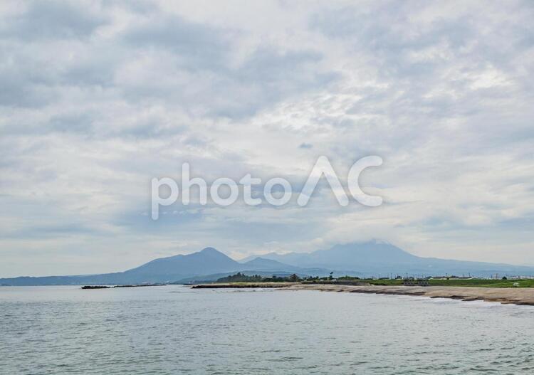 風景　河口と山と空 風景,河口,山の写真素材