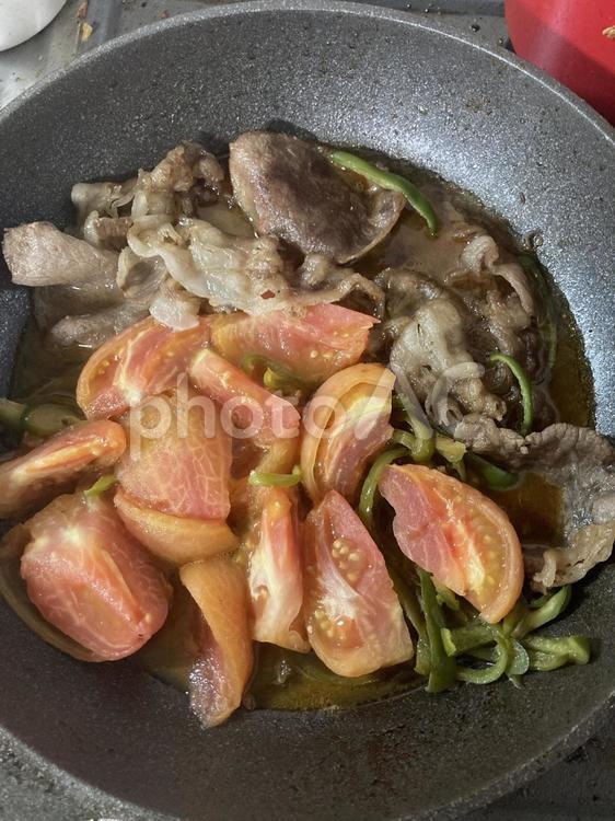 トマトすき焼き トマト,すき焼き,フライパンの写真素材