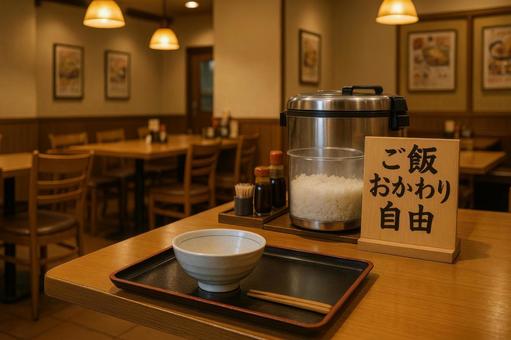 ご飯おかわり自由の定食屋シーン ご飯おかわり自由の定食屋シーンの写真