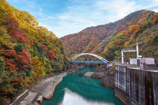紅葉 ダム 山 川 橋 紅葉 ダム 山 川 橋 紅葉,秋,ダムの写真素材