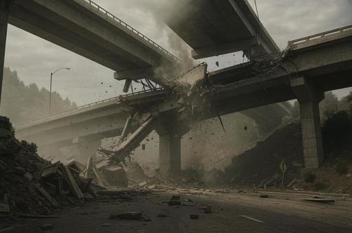 崩壊する高速道路の瞬間の写真
