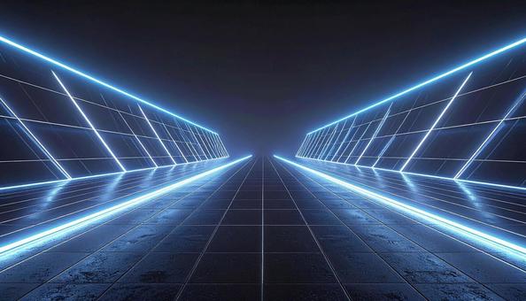 ネオンライトで照らされた未来回廊 ネオンライトで照らされた未来回廊の写真