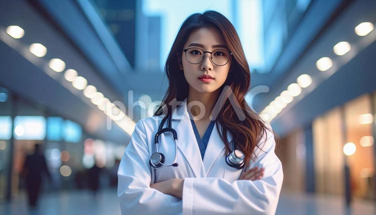 厳しい表情の女性医師 女性,医師,人物の写真素材