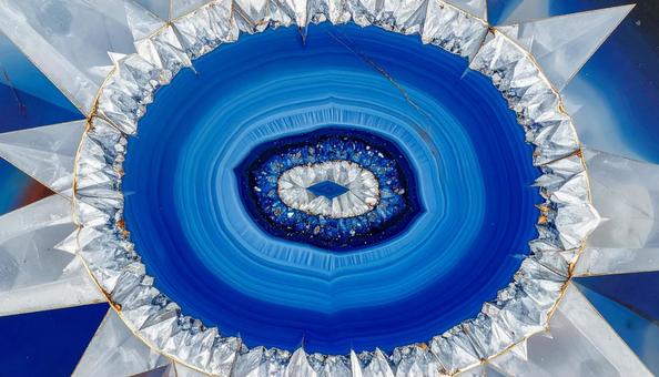 青い瑪瑙断面・星のような結晶 青い瑪瑙断面・星のような結晶の写真