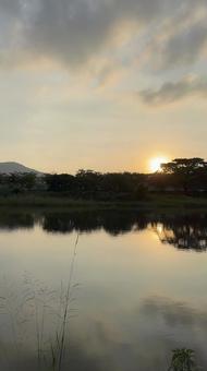 Photo, sunset, setting sun, lake, 
