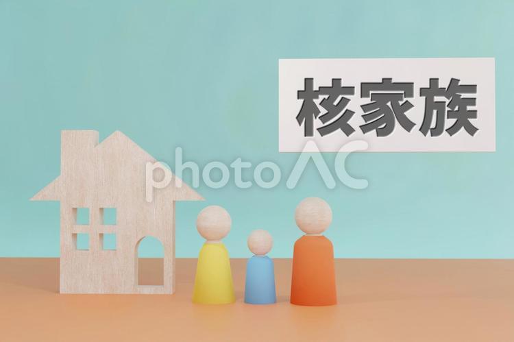 核家族化が進む現代社会のイメージ 俯瞰,女性,三人家族の写真素材