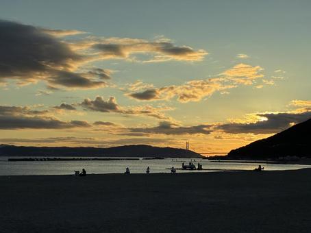 海と夕日 海と夕日 夕焼けの,須磨,須磨海岸の写真素材
