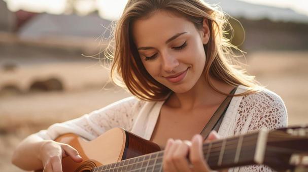 楽器を演奏する女性_ギター3の写真