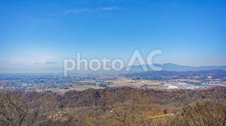 群馬県の赤城山と平野 冬,山,平野の写真素材