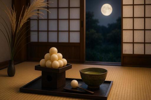 月見団子とすすきの十五夜風景 月見団子とすすきの十五夜風景の写真