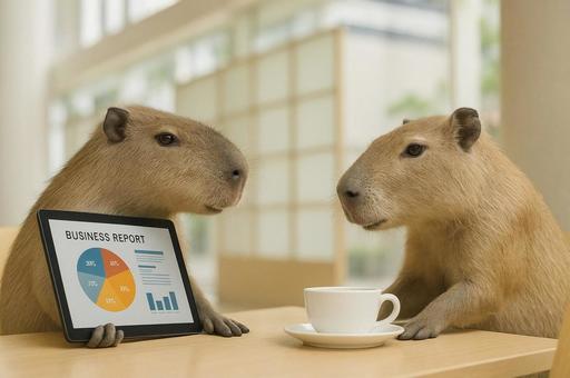 商談をするカピバラ 商談をするカピバラの写真