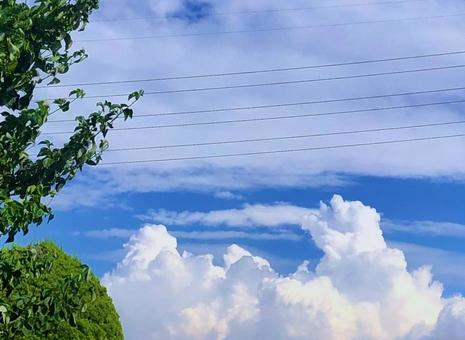 高圧線と夏の入道雲達 高圧線と夏の入道雲達の写真