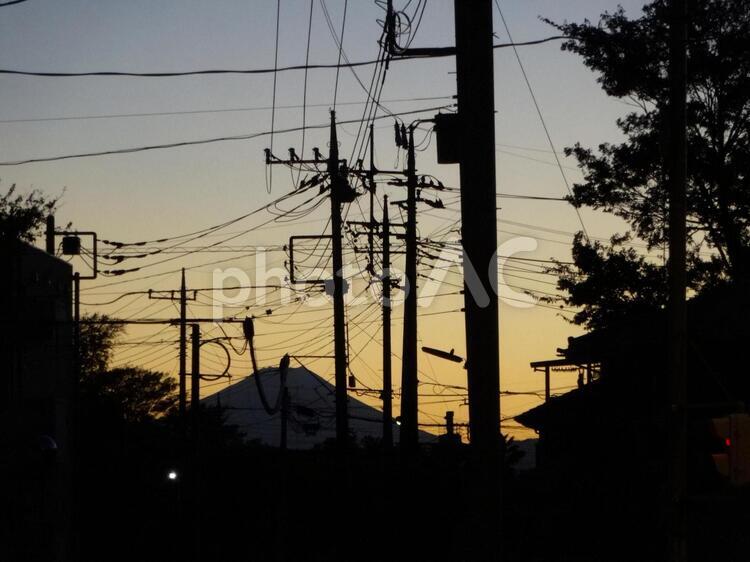 夕暮れの富士山 夕方,夕日,空の写真素材