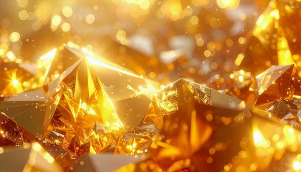 金色の多面体結晶とキラキラした背景 金色の多面体結晶とキラキラした背景の写真