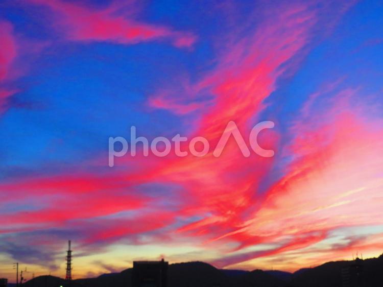 ７月下旬の野田池の夕焼け 背景,夕焼け,夕暮れの写真素材