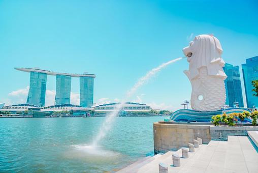 【シンガポール】マーライオン シンガポール,金融街,ビルの写真素材