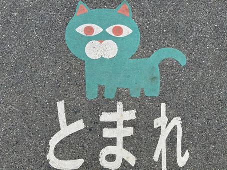 とまれ(ネコ) とまれ(ネコ) とまれ,道路標識,道路の写真素材