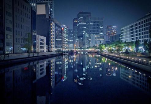 Image material of Nakanoshima area at night, JPG