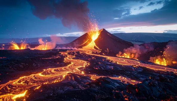 煙と炎に包まれた火山の噴火 煙と炎に包まれた火山の噴火の写真