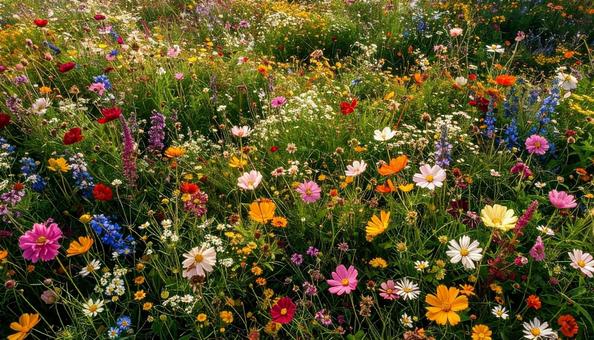 花畑を真上から見た背景写真素材 花畑を真上から見た背景写真素材の写真