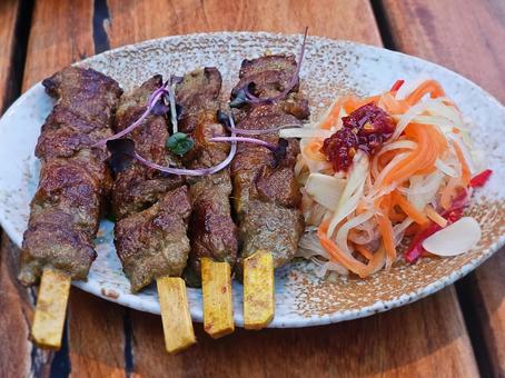 サテとパパイヤサラダ サテとパパイヤサラダ サテ,串焼き,ビーフの写真素材