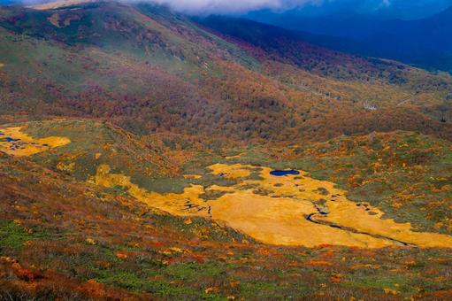 栗駒山 朝霧の紅葉と湿原 栗駒山 朝霧の紅葉と湿原の写真