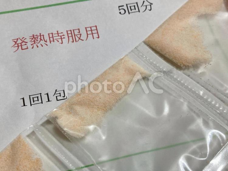 発熱で処方薬を飲む。解熱剤を服用する。 解熱剤,風邪薬,解熱薬の写真素材
