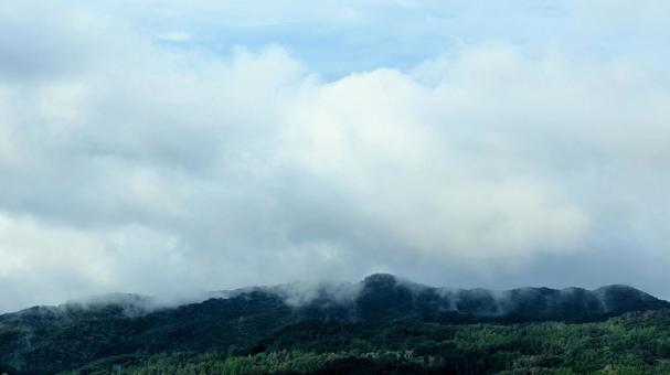 深い緑の山と、流れる雲 深い緑の山と、流れる雲 山,雲,雲海の写真素材